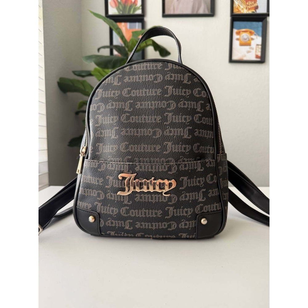 Juicy Couture Mini Backpack Monogram Black Brown Gold Hardware Women Small Bag